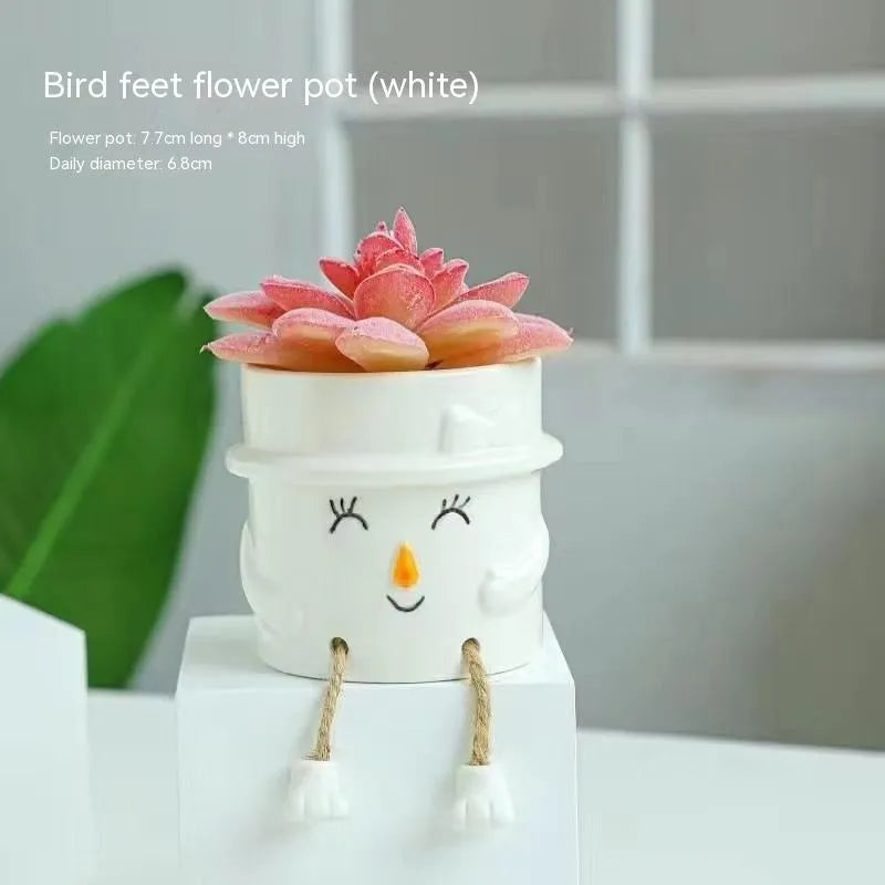 Ceramic hanging foot flowerpot in a cartoon style, suitable for succulent plants on a desktop