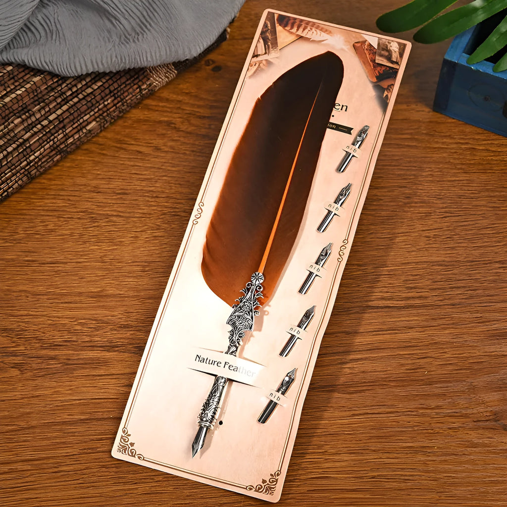 Vintage European retro feather dip pen in multiple colours with zinc alloy construction