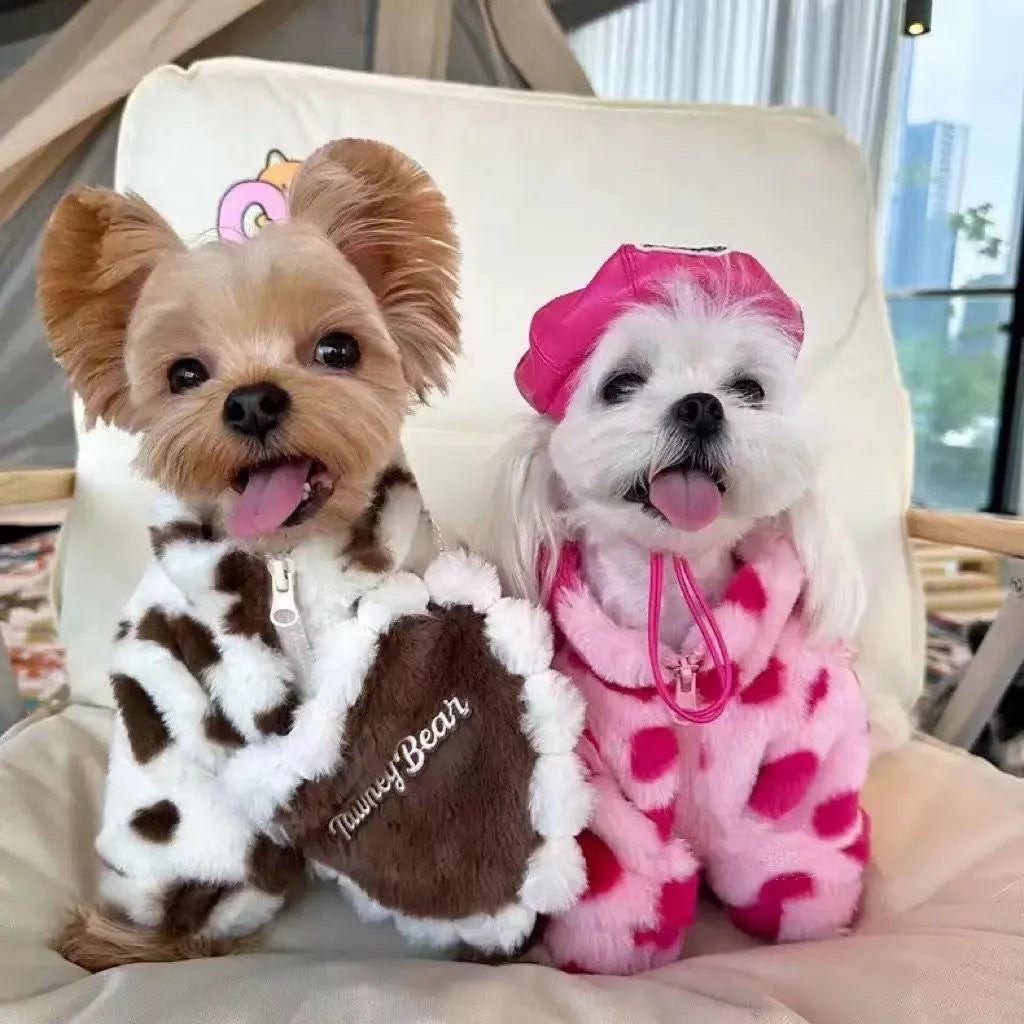 Pink polyester warm coat for small dog breeds like Teddy or Pomeranian