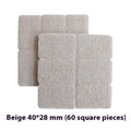 Beige plastic chair leg stoppers set with square and round floor protection pads in different sizes