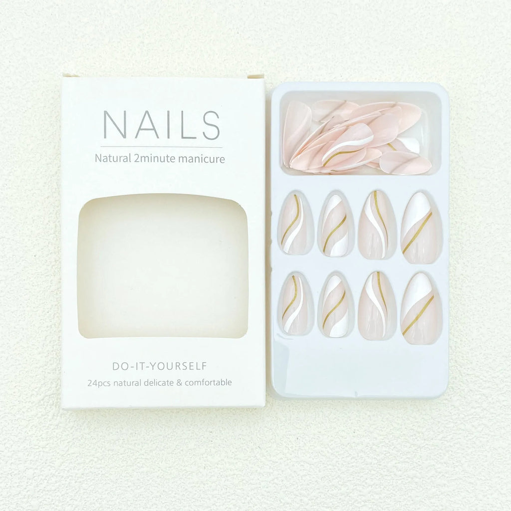 Golden Lines plaid pattern wearable nail stickers in JF0518 jelly glue colour, medium drop shape