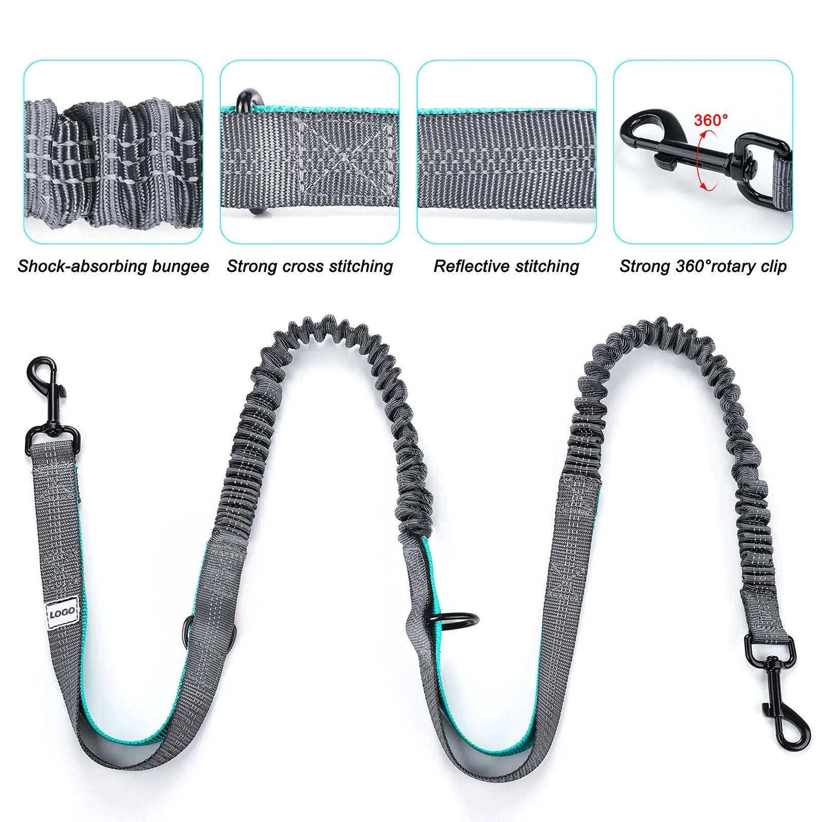 Black waterproof nylon pet training bag and dog walking leash set for outdoor sports