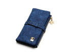 Women's long retro matte Pu leather two-fold zip wallet in vintage style with card slots and coin purse