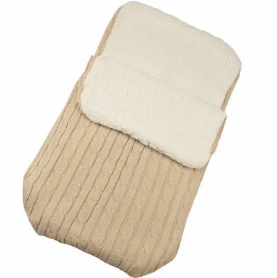 Baby stroller sleeping bag with thick filling in envelope design, shown in beige colour.