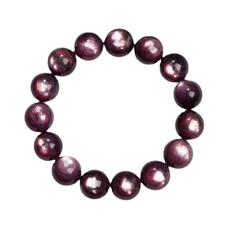Natural purple lepidolite crystal bracelet with polished round beads in various size options.