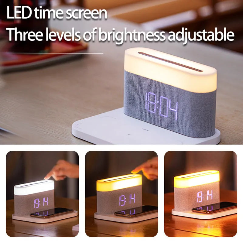 Wireless charger desktop clock night light table lamp in black or white with glass construction