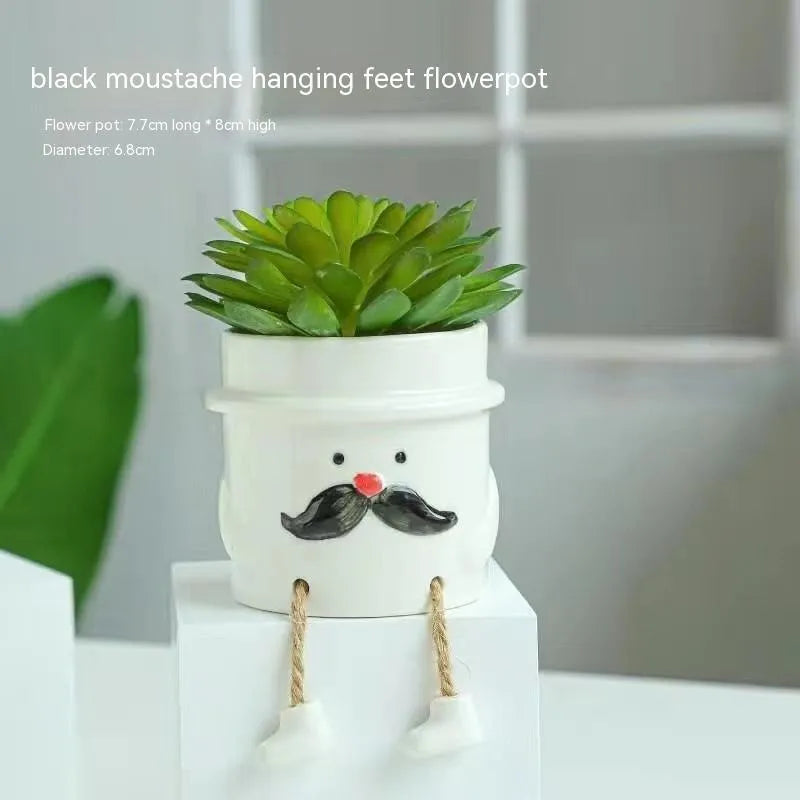 Ceramic hanging foot flowerpot in a cartoon style, suitable for succulent plants on a desktop