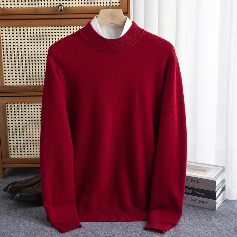Men's half-collar loose fit wool sweater in a choice of colours including black, brown, and grey.