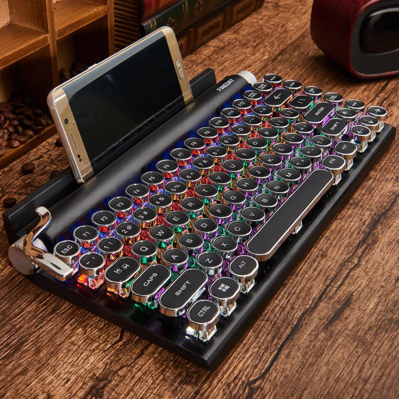 Black retro typewriter mechanical keyboard with Bluetooth and backlight