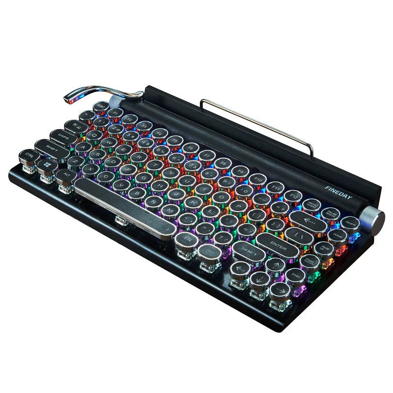 Black retro typewriter mechanical keyboard with Bluetooth and backlight
