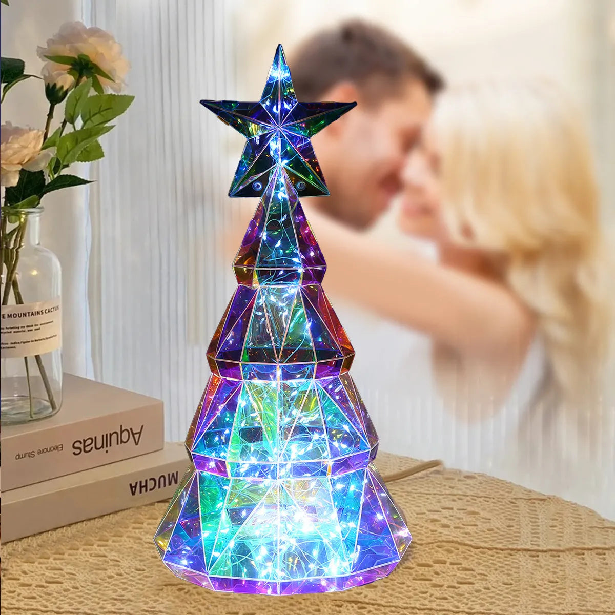 Colourful cartoon Christmas tree light decorative toy with PET plastic construction
