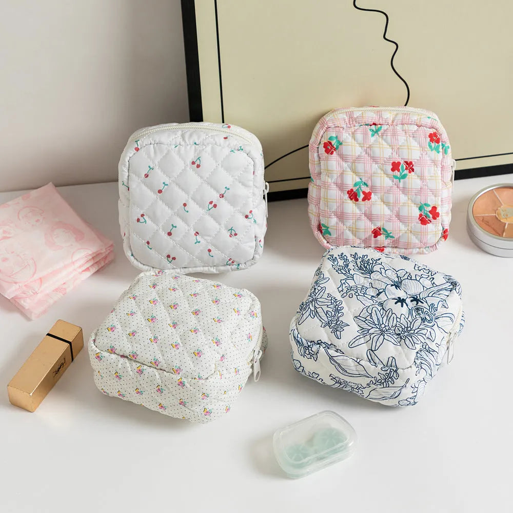 Women's floral polyester key storage bag with sewing thread details in multiple colour options
