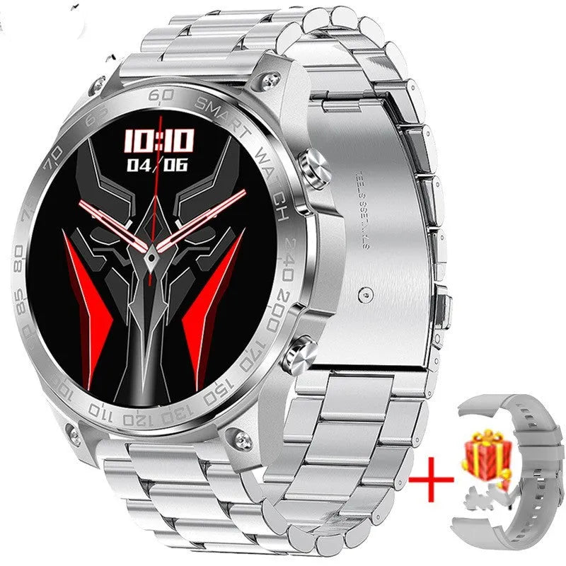 Bluetooth sports watch with round AMOLED display and silicone strap showing heart rate monitoring and call functions
