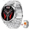 Bluetooth sports watch with round AMOLED display and silicone strap showing heart rate monitoring and call functions