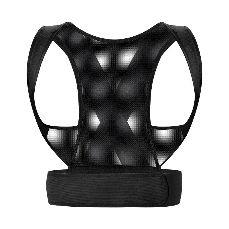 Hollow O men's beige and black posture correction belt for hunchback support, shown with sizing options.
