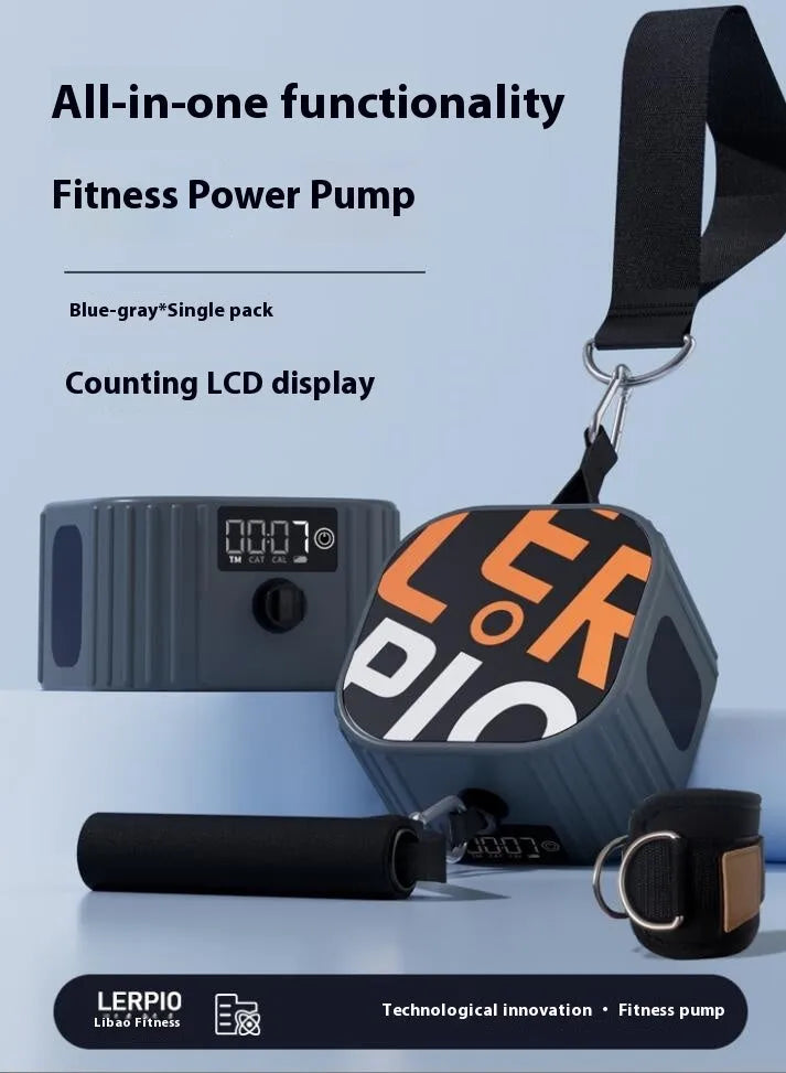 Multi-functional fitness tensioner with adjustable resistance dial showing 2-20kg range in blue grey colour