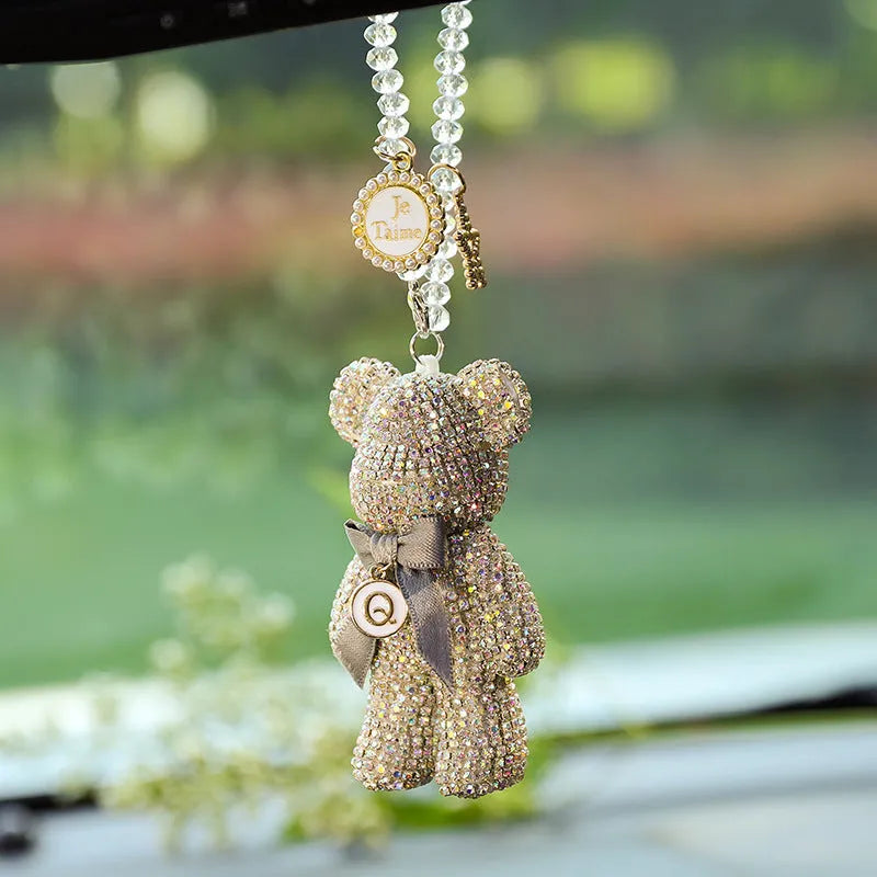 Diamond-embedded Violent Bear car pendant ornament for rearview mirrors measuring 5x9 cm