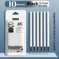 Pack of 10 quick-dry bullet pen refills in black, blue, red, and ink blue colours.