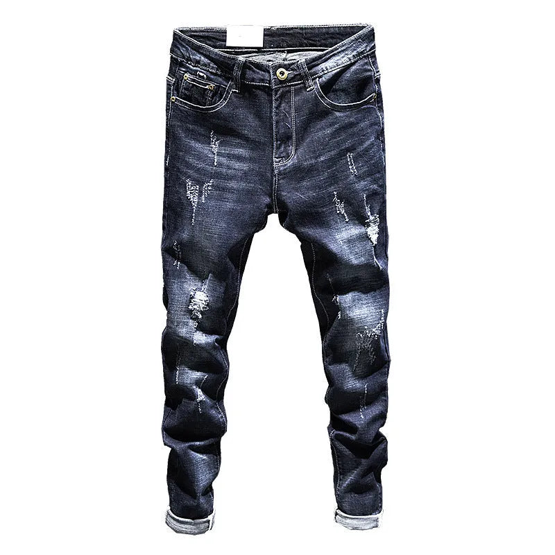 Men's slim-fitting skinny jeans in dark blue denim with micro elasticity fabric