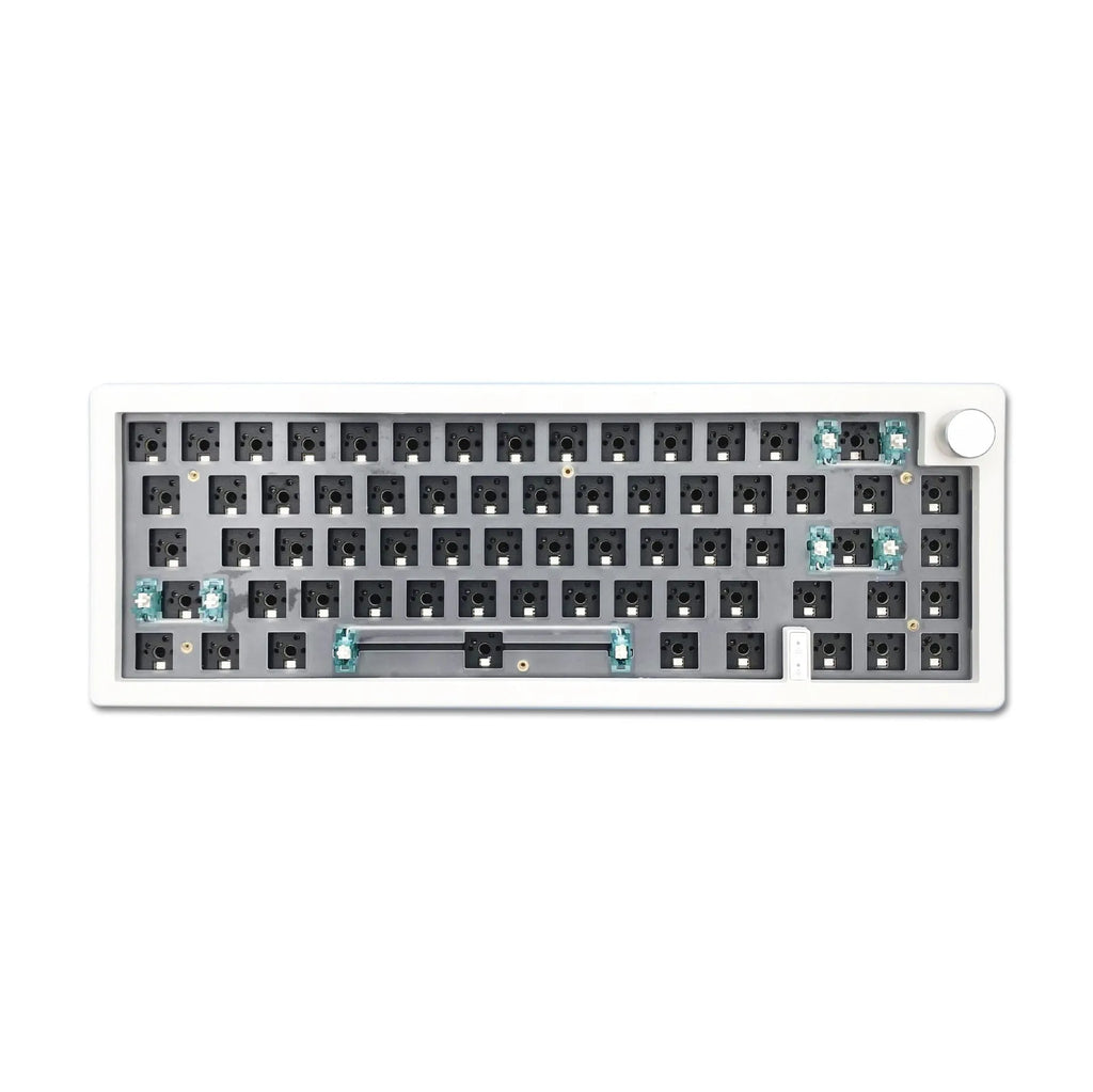 DIY mechanical keyboard kit with RGB lighting and rotary knob in seven colour options