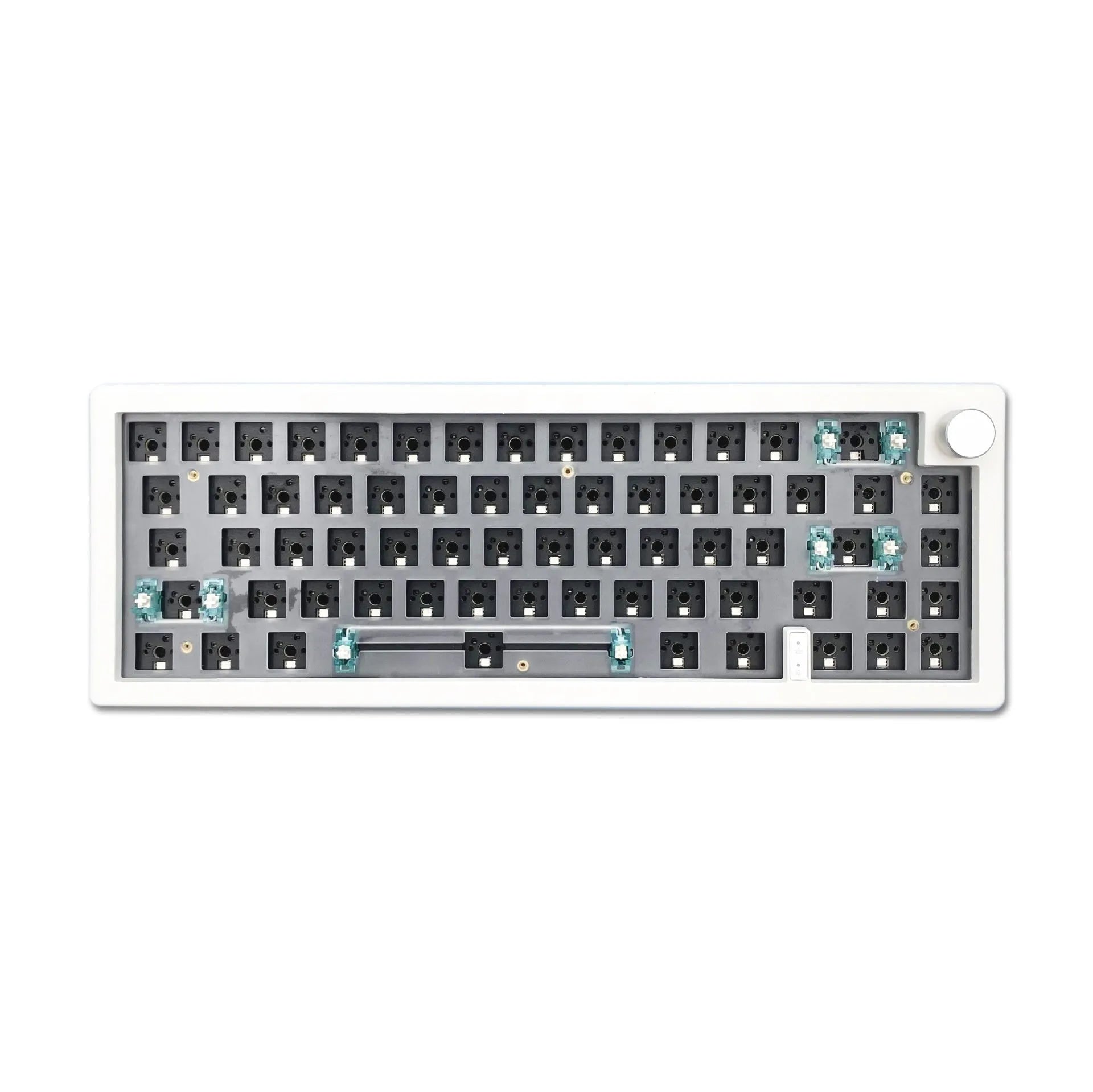 DIY mechanical keyboard kit with RGB lighting and rotary knob in seven colour options