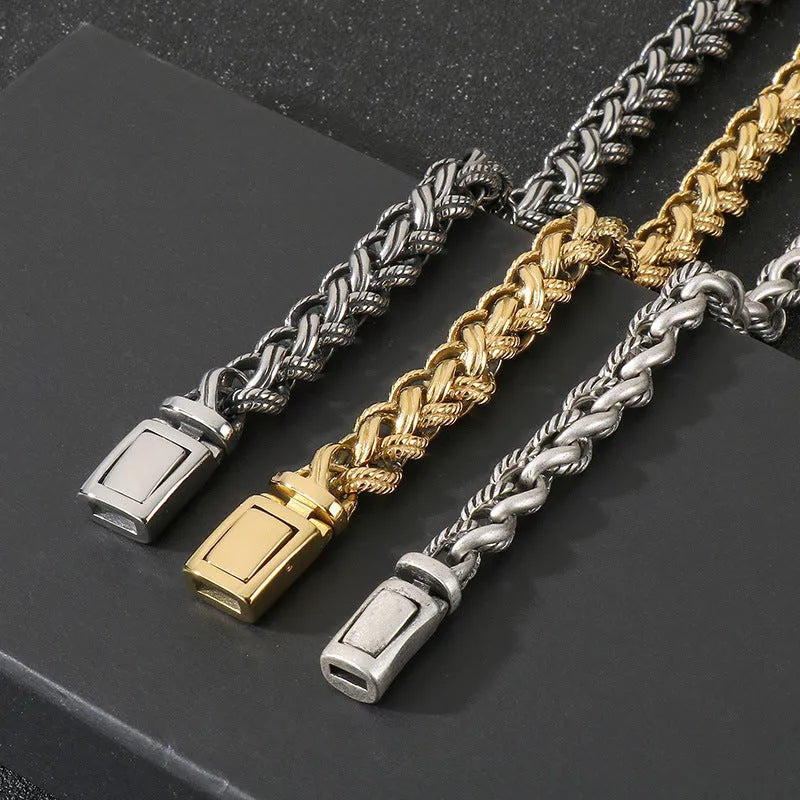 Men's titanium steel keel chain necklace with large hemp flowers design in antique silver finish