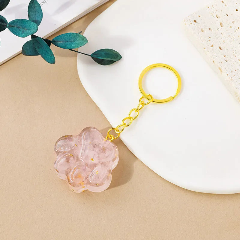 Natural crystal cat's paw keychain pendant in choice of ten stone types