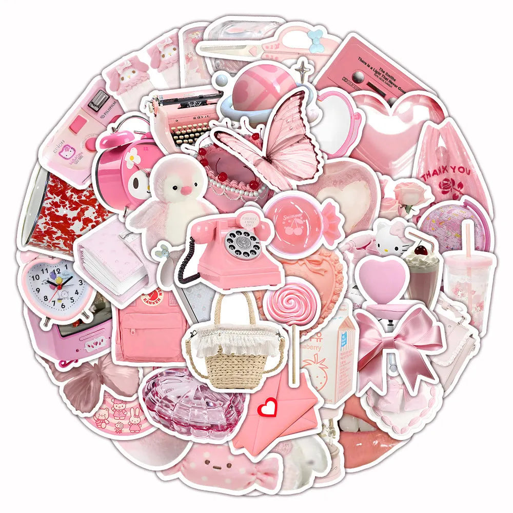 Pink 3D girl heart decorative stickers set of 63 pieces for craft projects