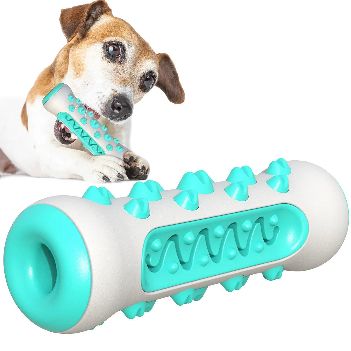 15 cm natural rubber dog dental chew toy in blue, green, yellow, or black blue for teeth cleaning