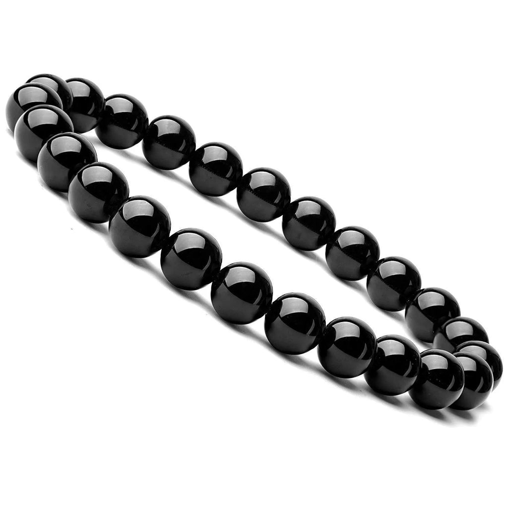 Black agate geometric stretch bracelet for women with 8mm beads