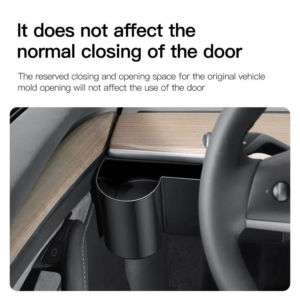 Black plastic water cup holder insert for Tesla Model 3 and Model Y left hand drive dashboard