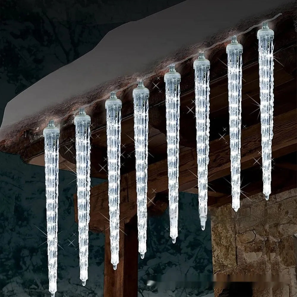Solar LED ice cone meteor shower Christmas lamp with remote control in flower-shaped plastic design