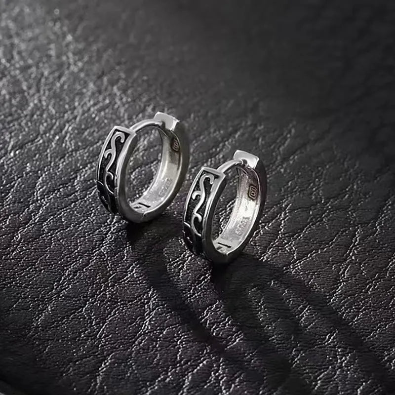Geometric copper men's earrings in hip hop style with West Coast aesthetic and silver colour