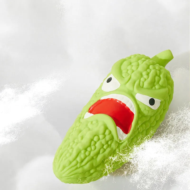 Natural rubber dog chew toy in bitter gourd or chilli shape for grinding teeth.