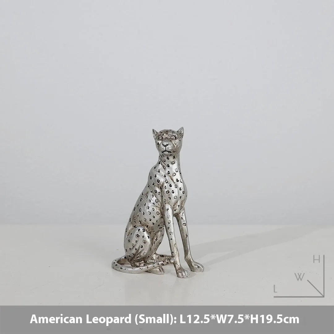 Modern resin leopard ornament in American Leopard colour on a shelf.