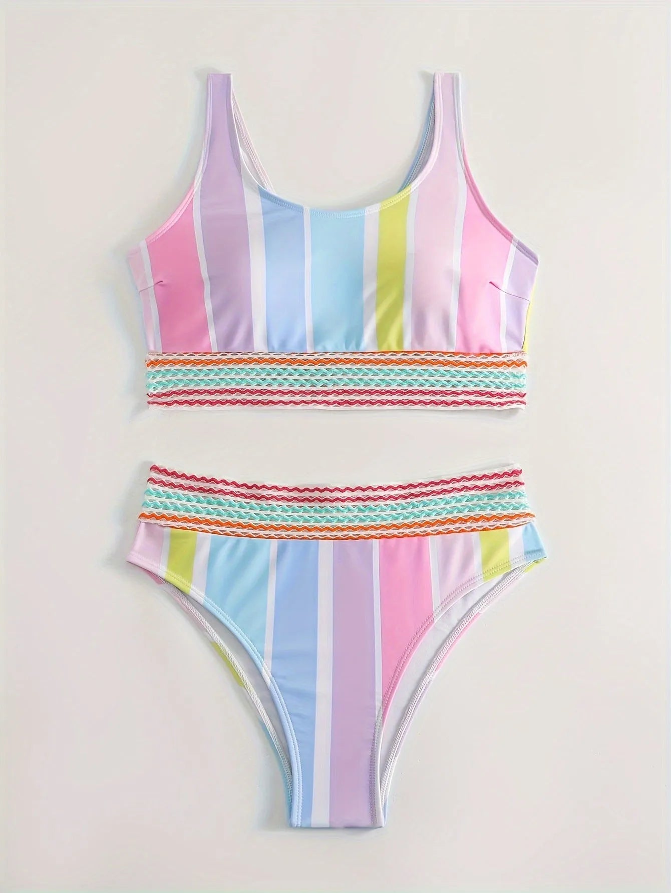 Women's striped bikini swimwear set with brief style and sports casual design