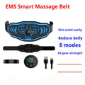 Smart EMS massage belt fitness equipment with rechargeable battery and timer in blue and orange colour options