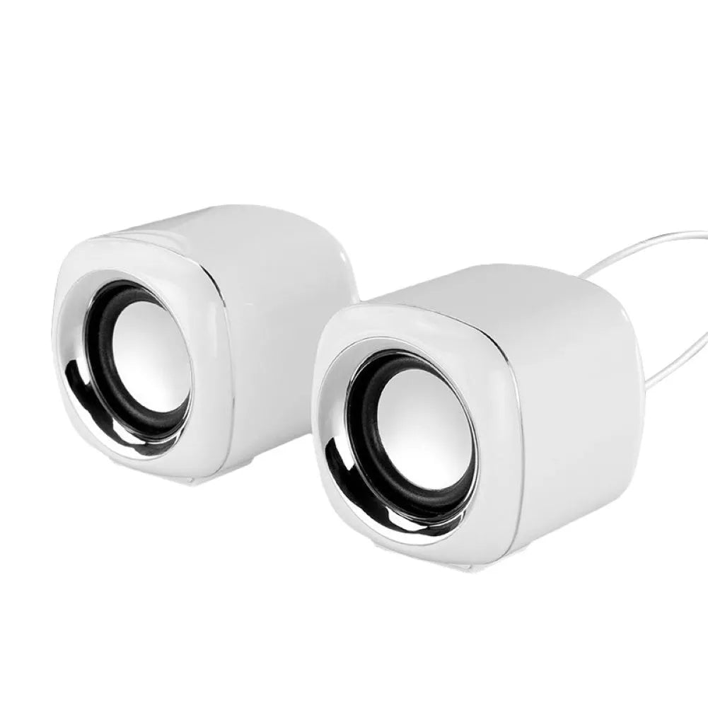 Black or white ABS mini computer speakers measuring 7.2cm with scroll wheel volume control