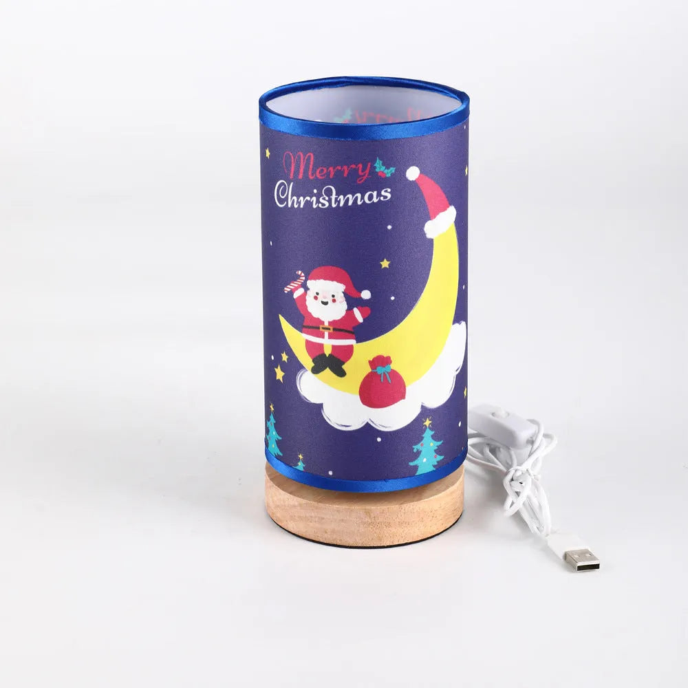 Moon Santa Claus shaped LED night light with USB plug cable and bamboo lamp holder.