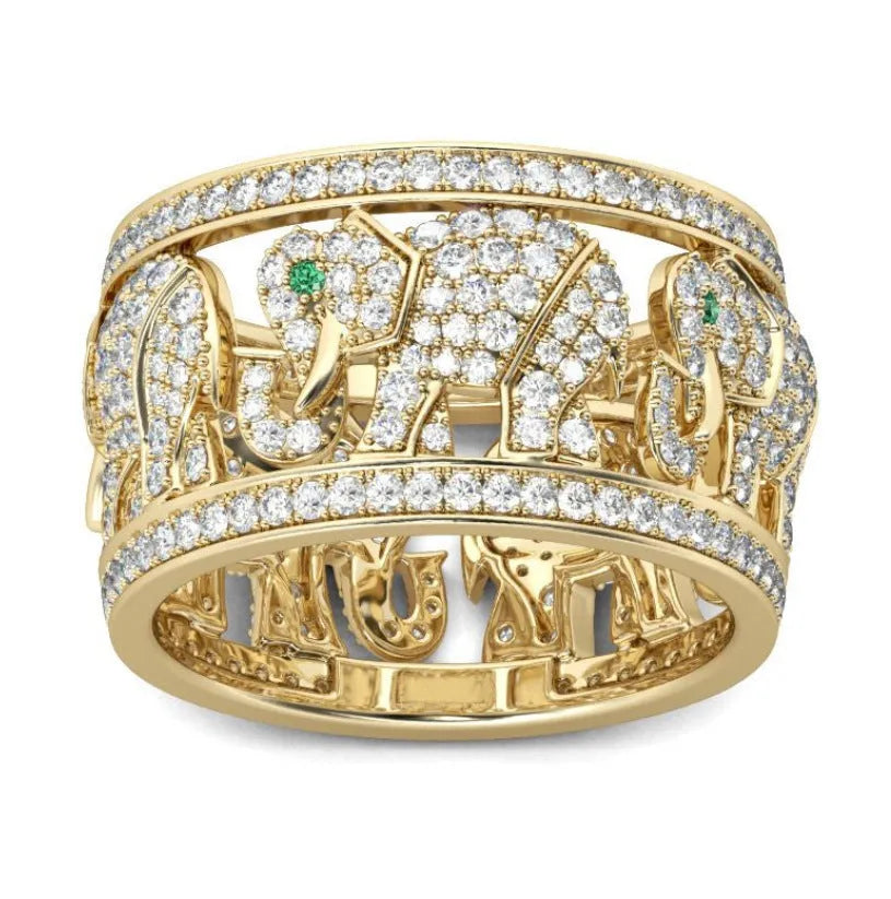 Alloy elephant ring with full diamond decoration showing AJZ1935 elephant colour finish