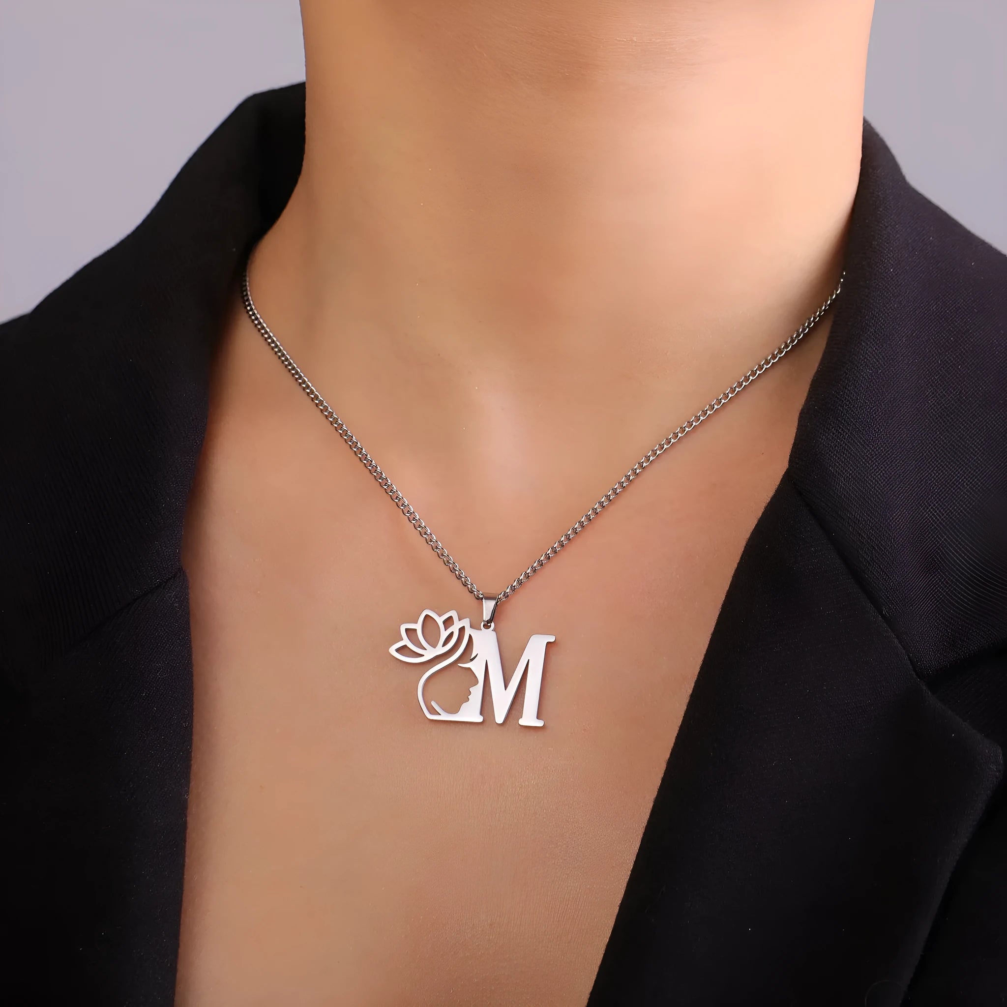 Stainless steel cross chain necklace with single pendant in gold electroplated finish