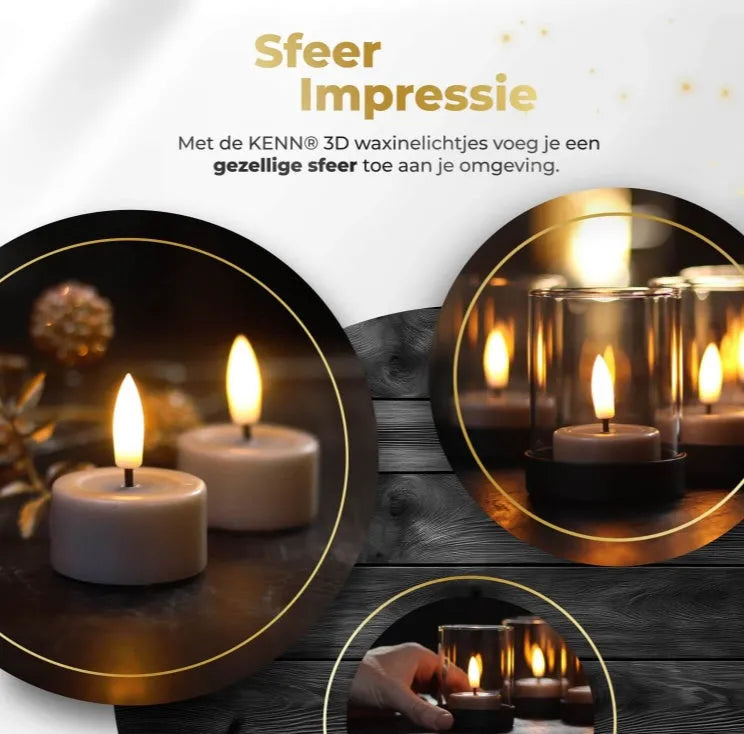 Taupe LED tealight candle with 3D flame effect showing 4.1cm diameter measurement