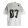 Men's black and white pure cotton short-sleeved t-shirt with a print, shown in sizes S to XL.