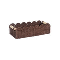 Paper woven storage basket in khaki colour on a table, dimensions 35.5 cm by 16 cm by 10 cm.