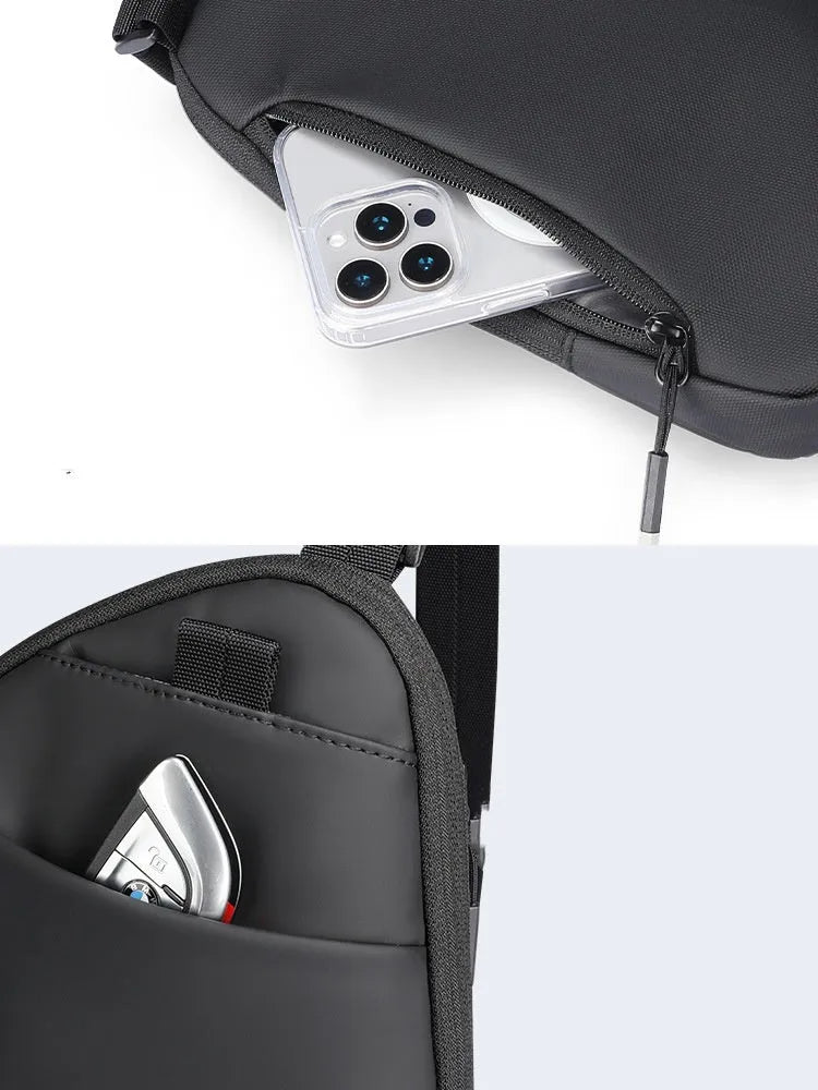 Men's black Oxford cloth crossbody bag with simple design and wear-resistant construction