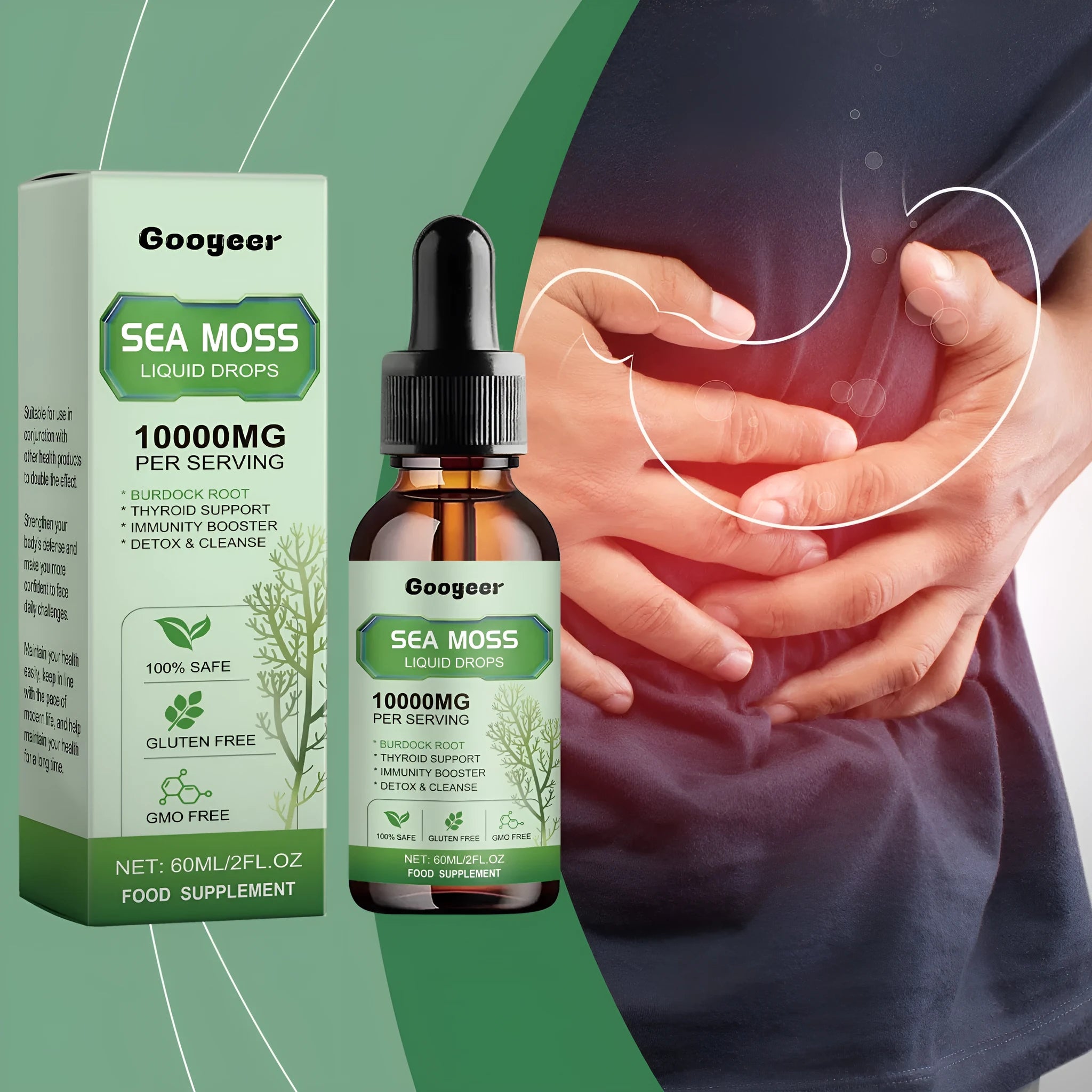 Googeer sea moss liquid drops body treatment bottle 60ml with traditional Chinese medicine extract