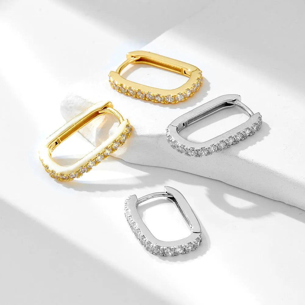 S925 Sterling Silver oval geometric zircon ear clip earrings in yellow or white colour