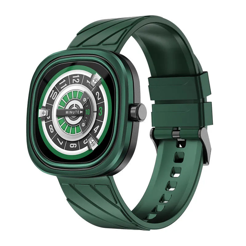 Square Bluetooth smart sports watch with 1.32 inch touchscreen on silicone wristband