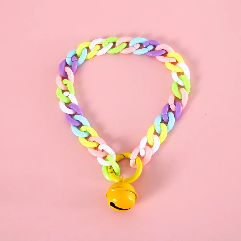 Adjustable pet collar with plastic macaron pendant in candy colours for cats, dogs, and rabbits