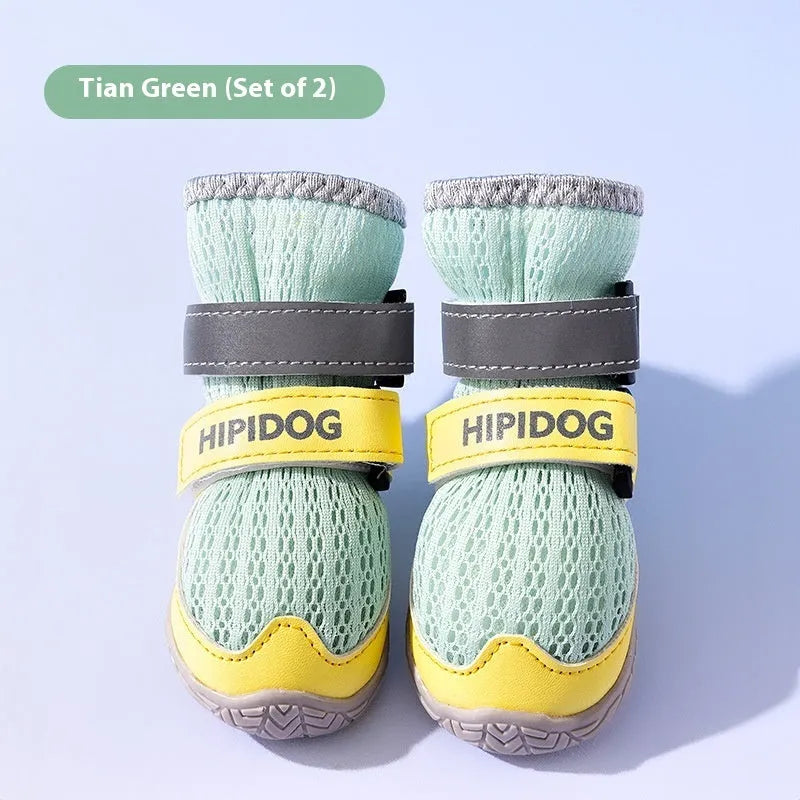 Cartoon style summer dog shoes in Bondi Blue and Dean Green colours with PU soles for anti-scald protection.